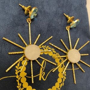 24K Gold Plated Blue Chalcedony & Drusy Sunburst Earring - Round Top,TX!